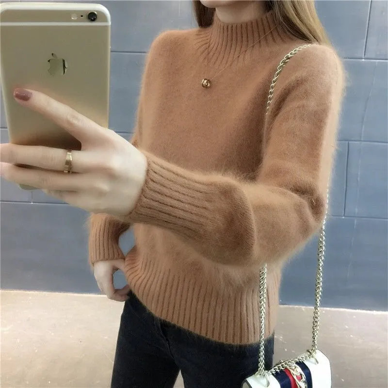 METAVERSMALL Japan and South Korea casual style imitation mink fleece pullover bottoming knitted sweater 2023 autumn and winter slim-fitting and thin sweater knitted sweater