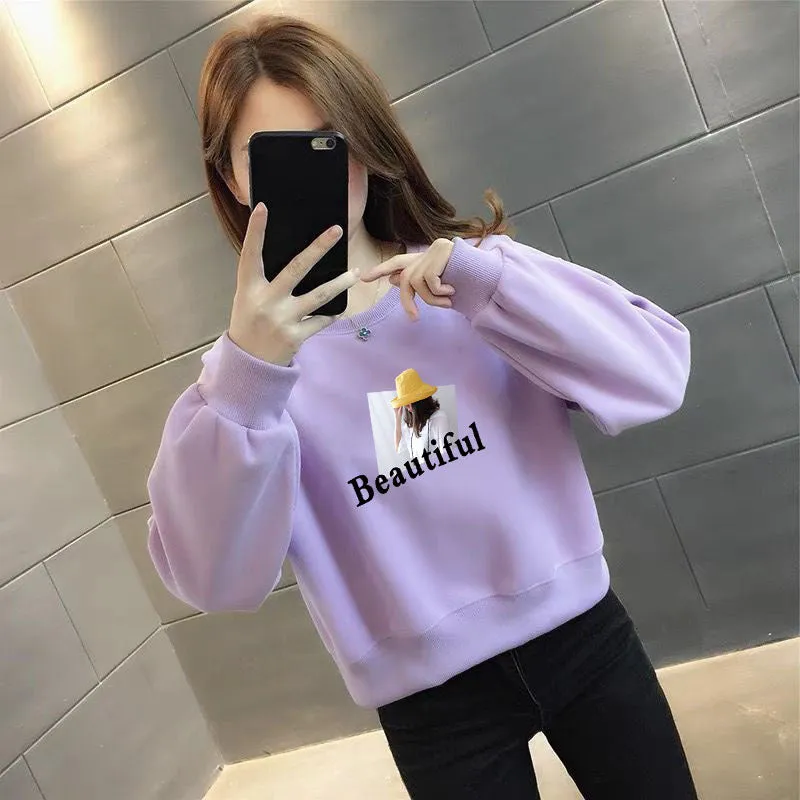 METAVERSMALL Small short sweater without hat round neck women's clothing fleece thickened new Korean version high waist 2025 style inner top tide