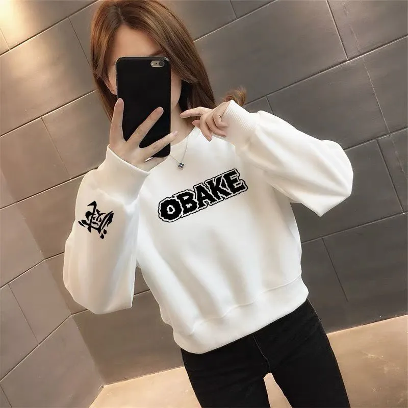 METAVERSMALL Small short sweater without hat round neck women's clothing fleece thickened new Korean version high waist 2025 style inner top tide