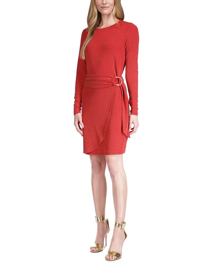 Michael Kors Women's Metallic Faux Wrap T-Shirt Dress Red