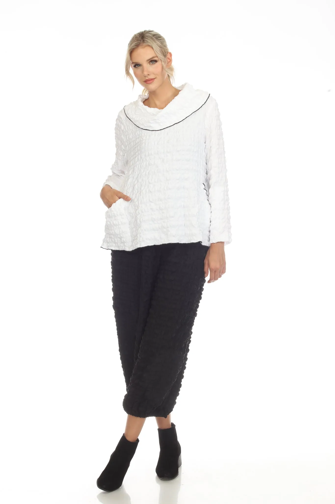 Moonlight Textured Cowl-Neck Tunic Top in White - 3787-WT - Sizes M & XL