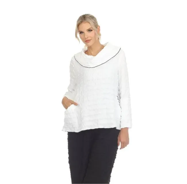 Moonlight Textured Cowl-Neck Tunic Top in White - 3787-WT - Sizes M & XL