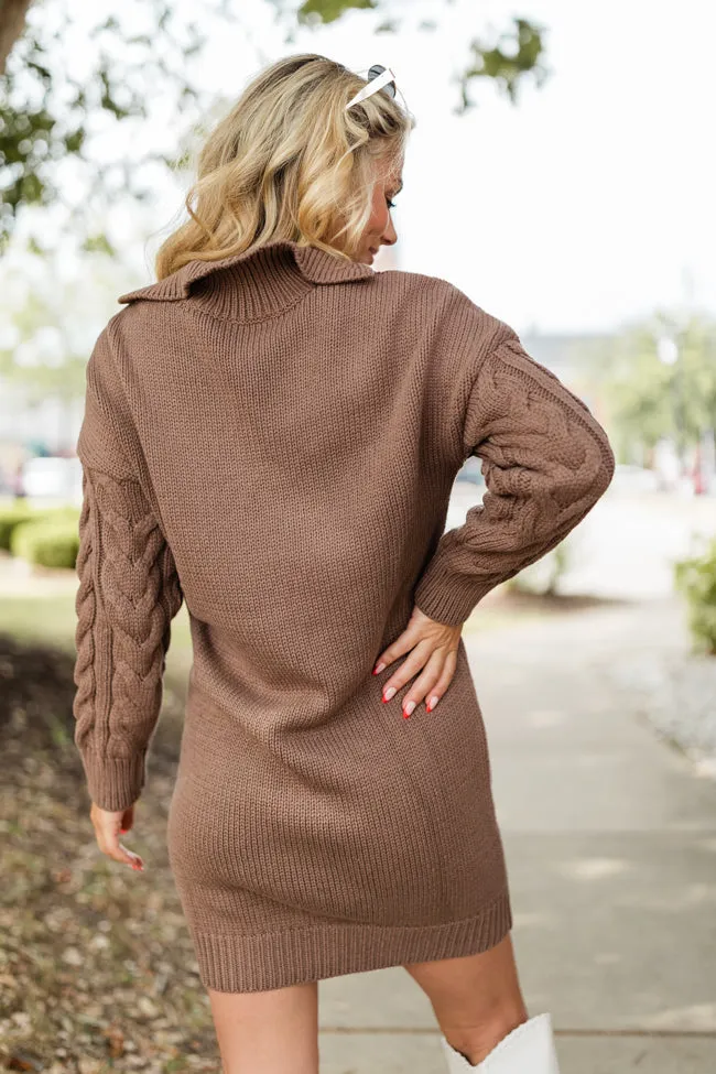 More Than Enough Brown Collared Cable Knit Sweater Dress FINAL SALE