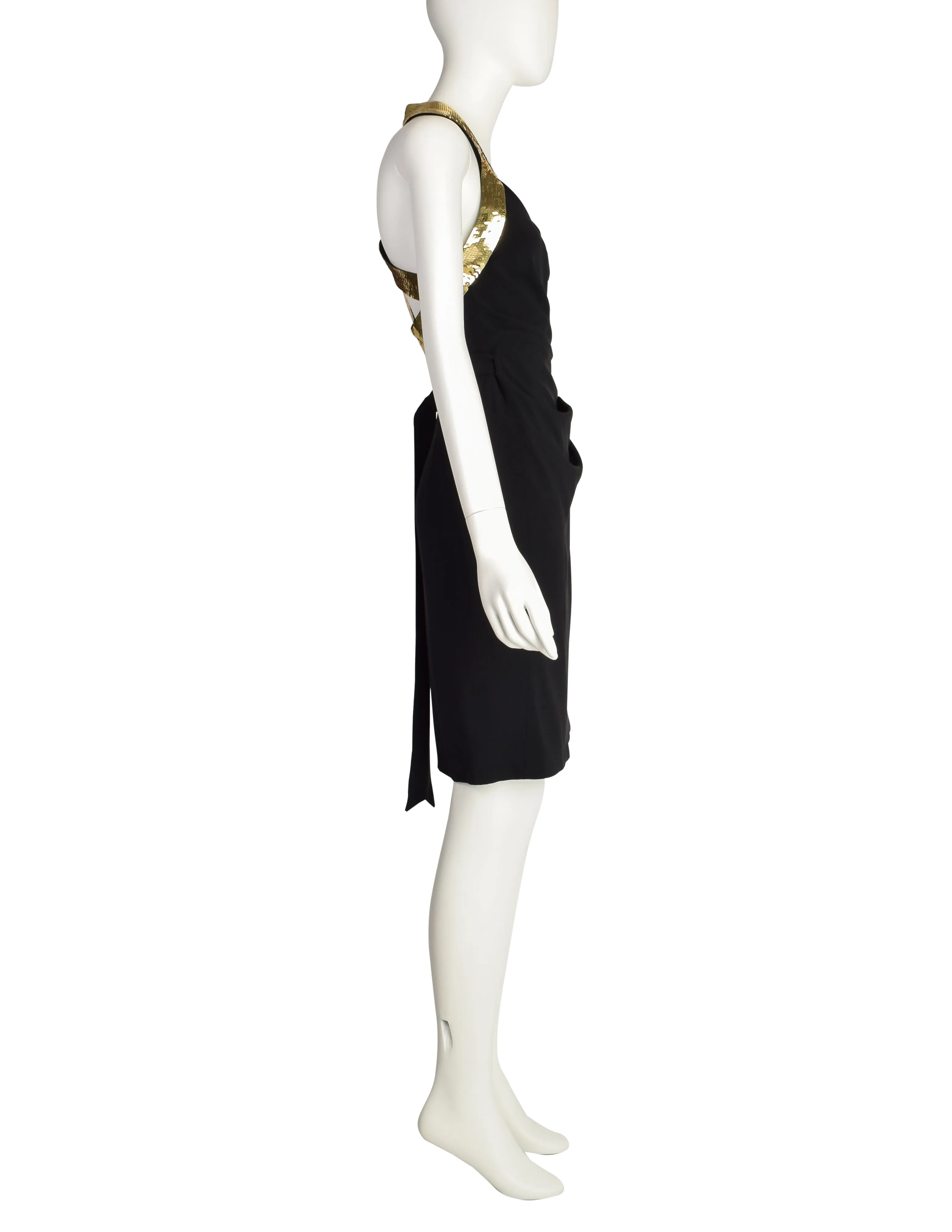 Moschino Couture Vintage 1994 Iconic Peace Sign Black and Gold Anniversary Runway Halter Dress