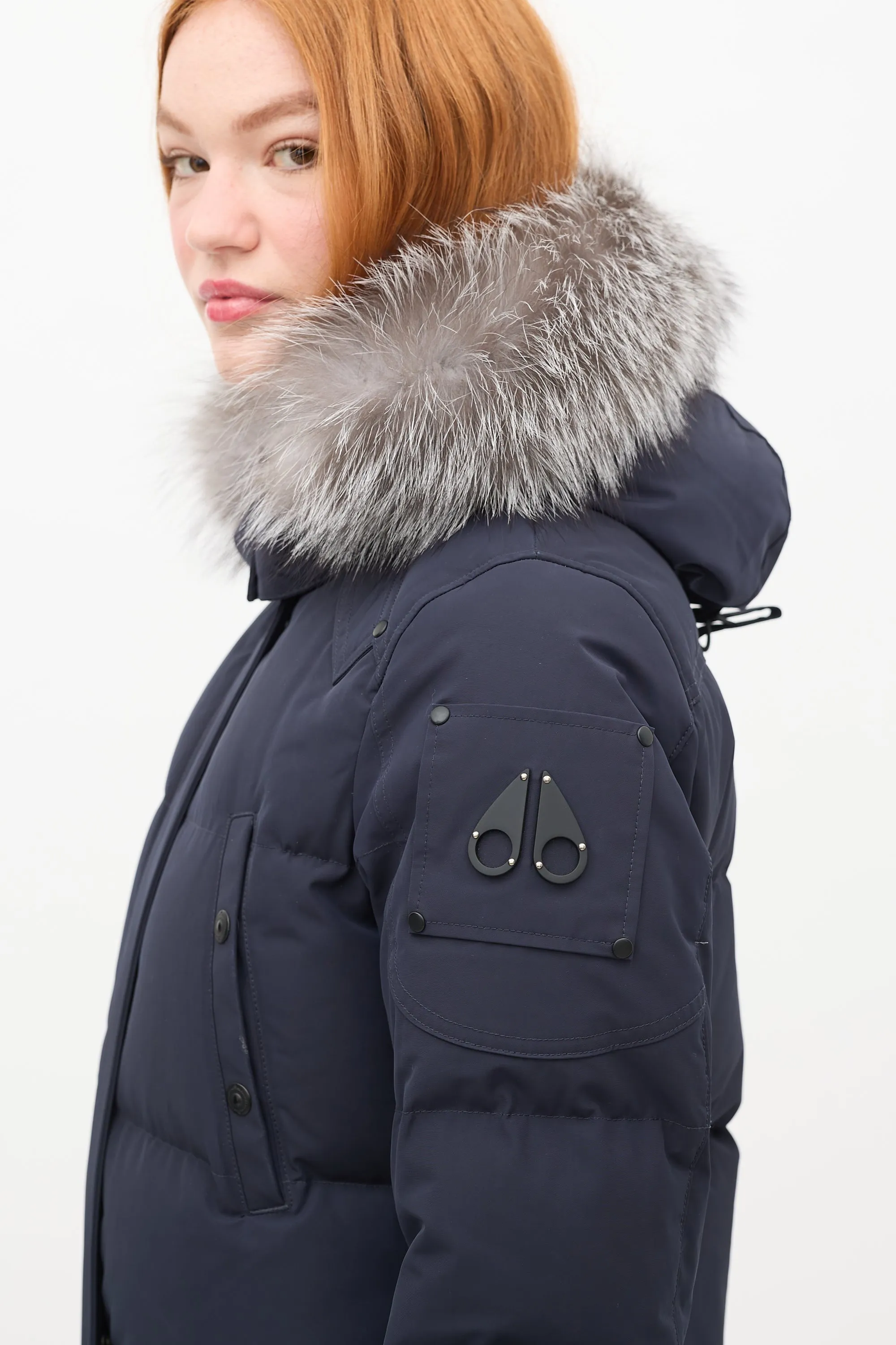 Navy Causapscal Down & Fur Hood Parka Coat