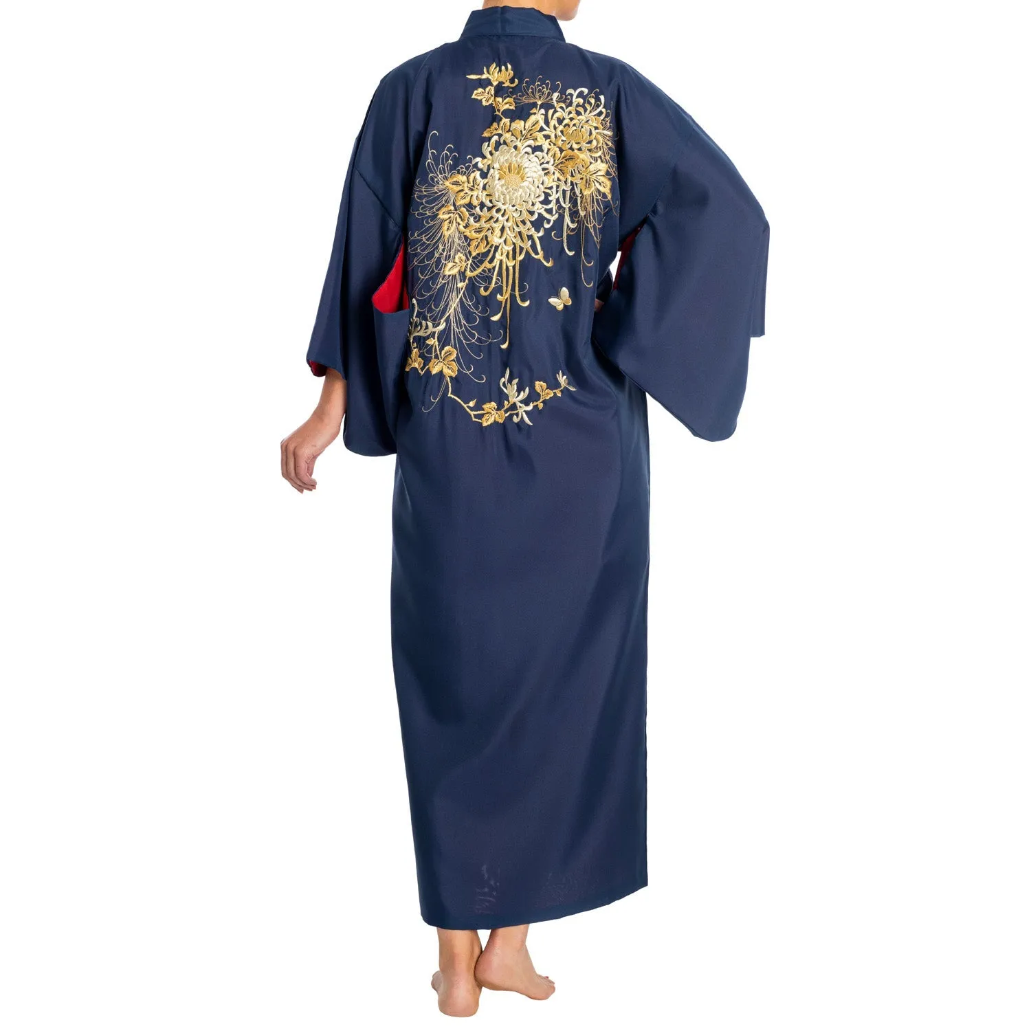 Navy Chrysanthemum Polyester Japanese Yukata