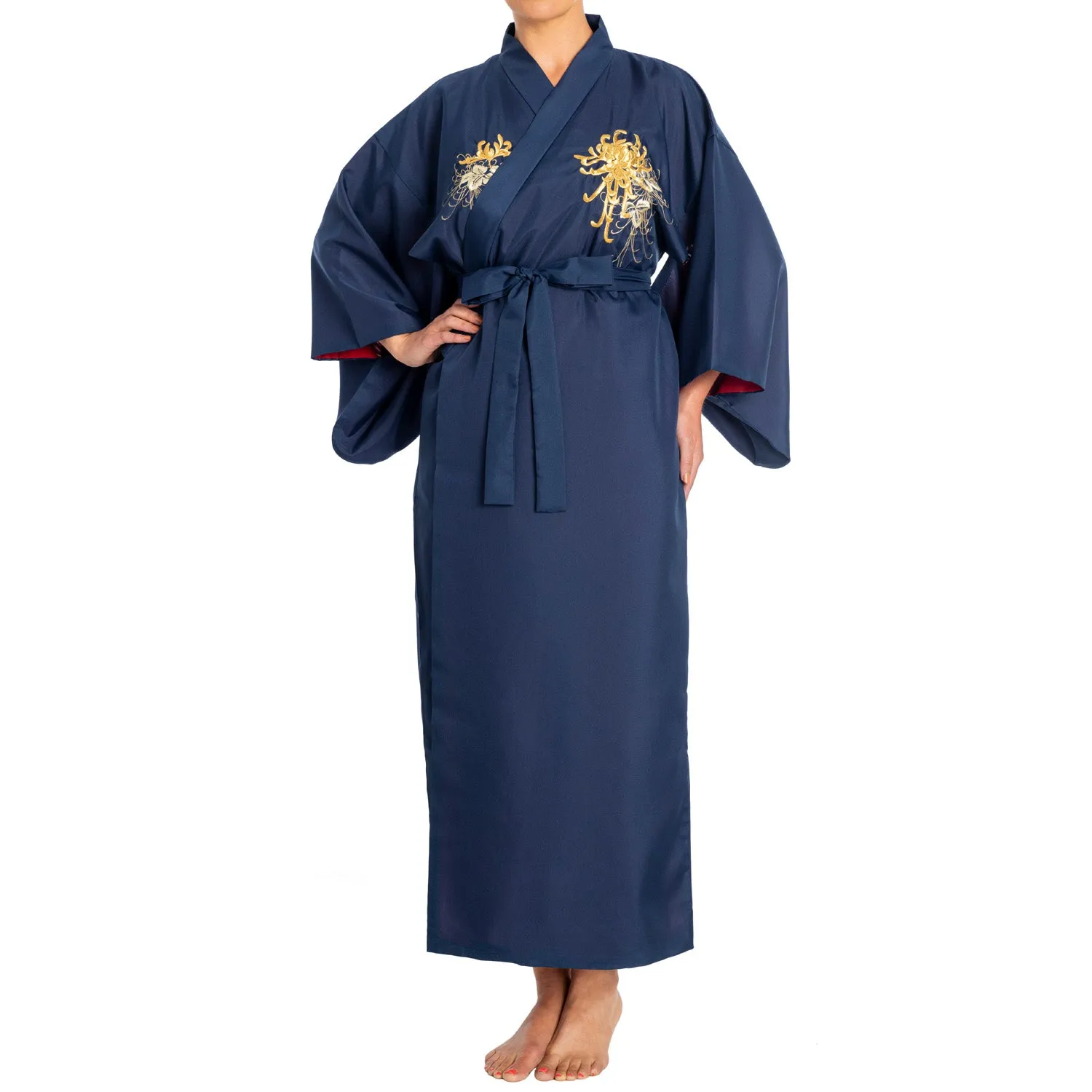 Navy Chrysanthemum Polyester Japanese Yukata