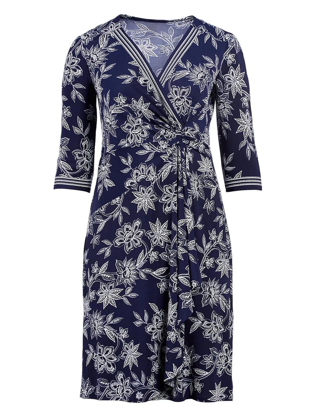 Navy Floral Faux Wrap Dress