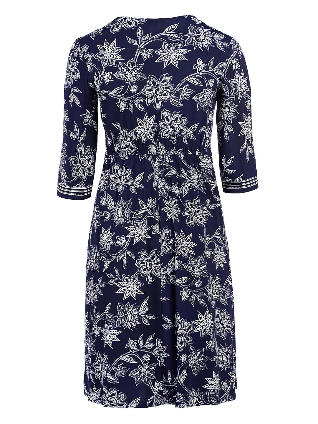 Navy Floral Faux Wrap Dress