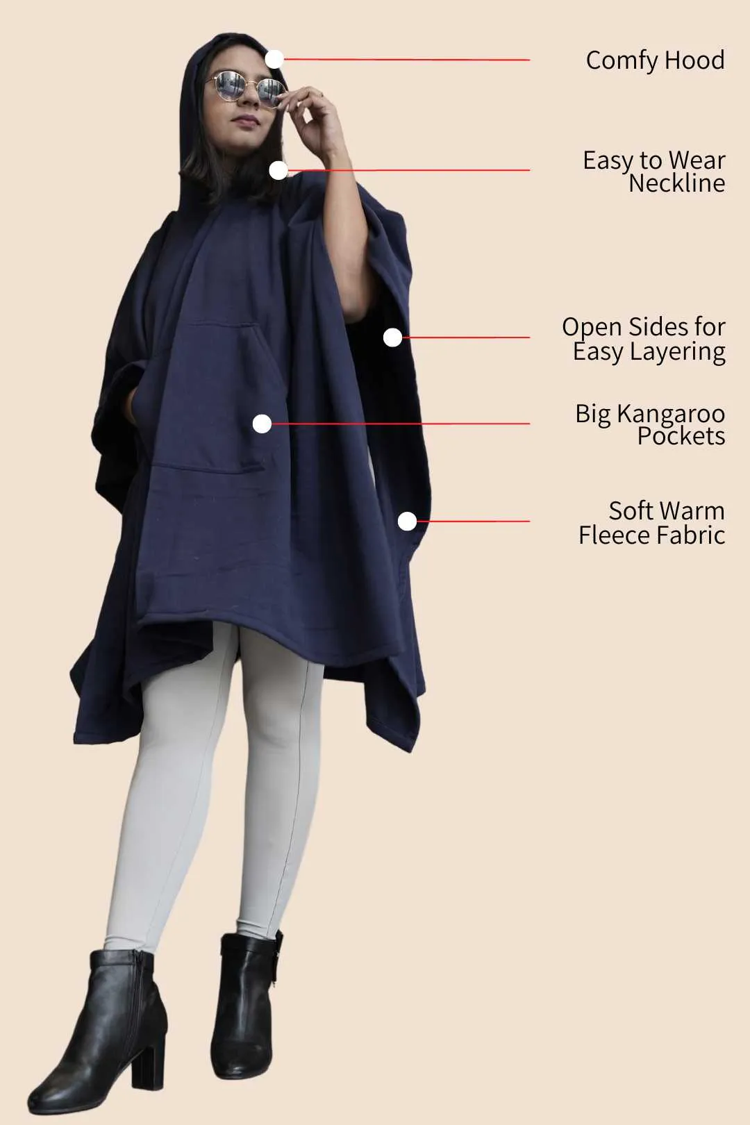 Navy Poncho Hoodie - Solid (Female)