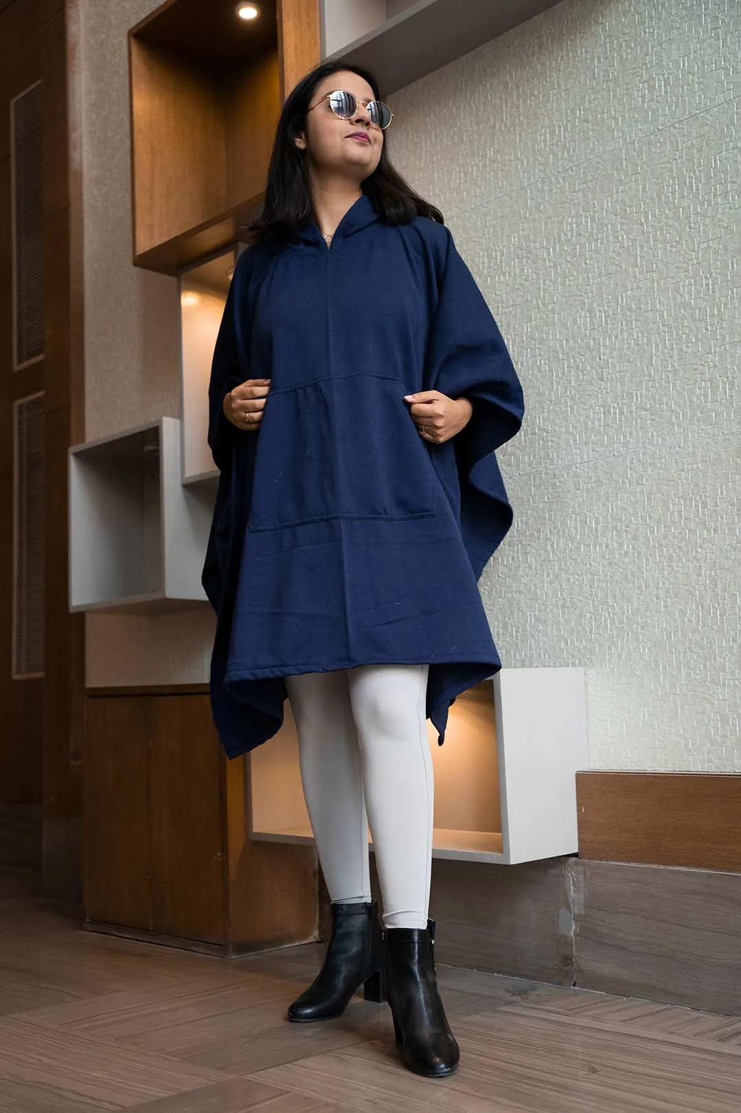 Navy Poncho Hoodie - Solid (Female)