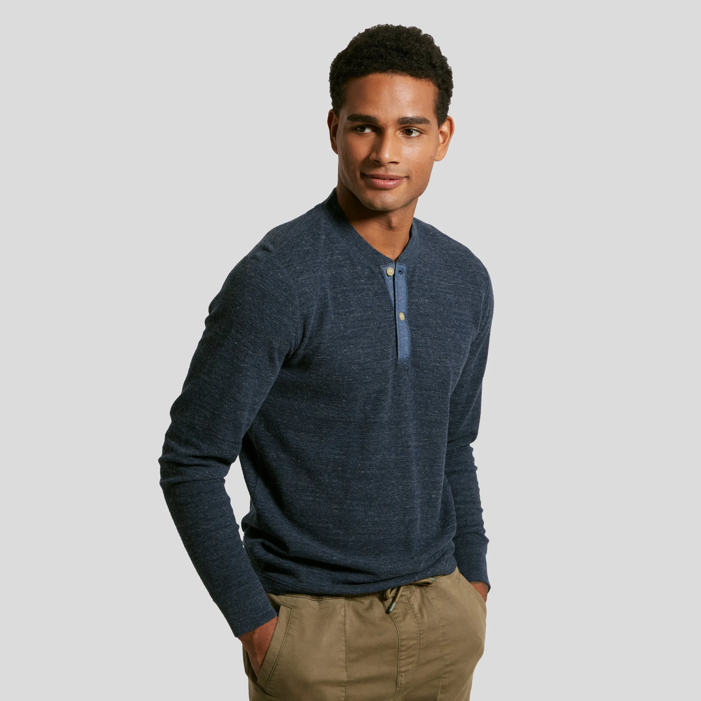 New Windsor Double Cloth Henley - Navy Heather