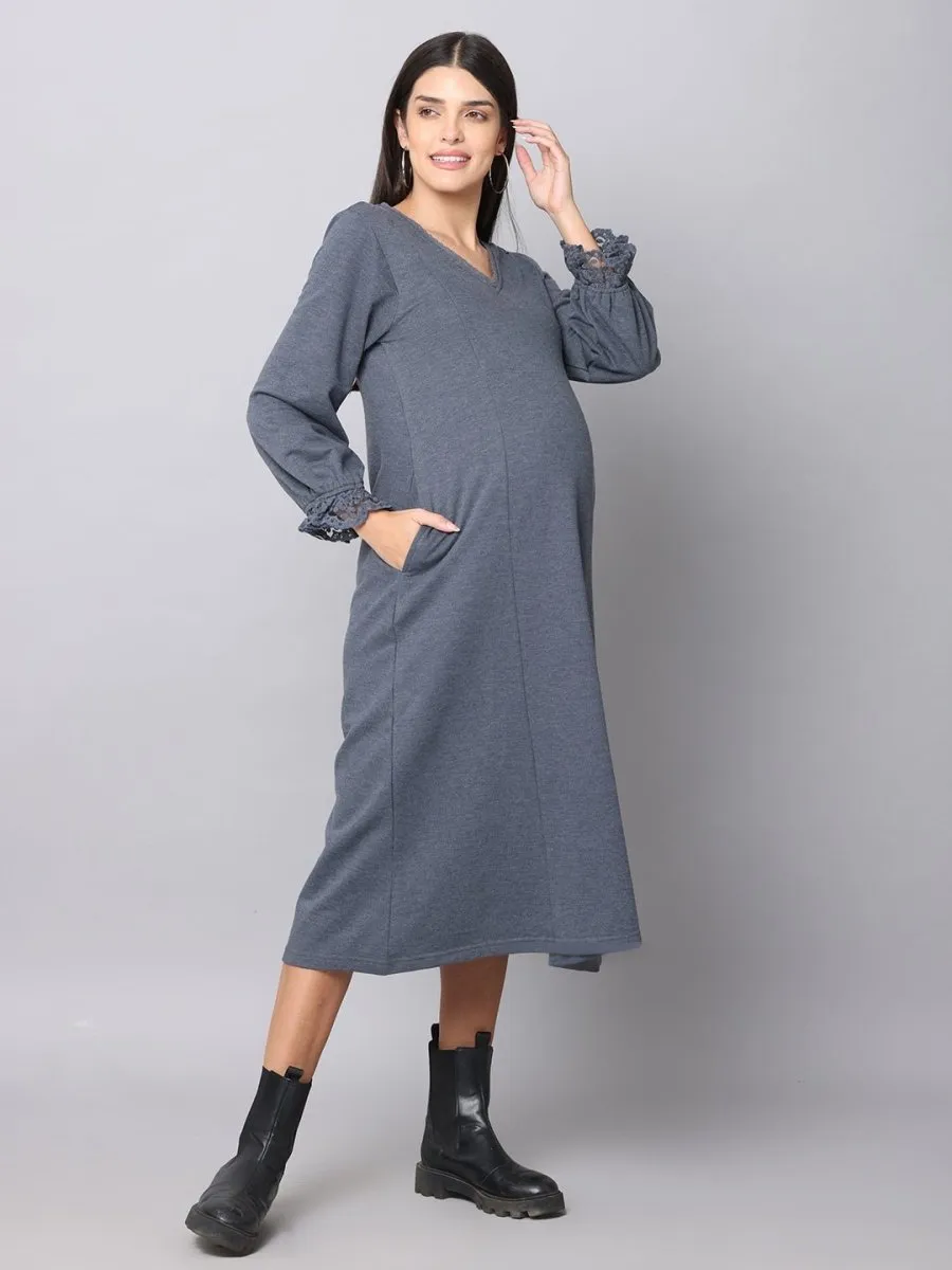 Night Shadow Maternity Sweater Dress With Nursing