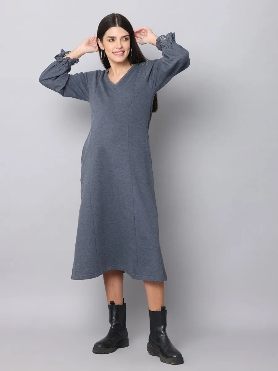 Night Shadow Maternity Sweater Dress With Nursing