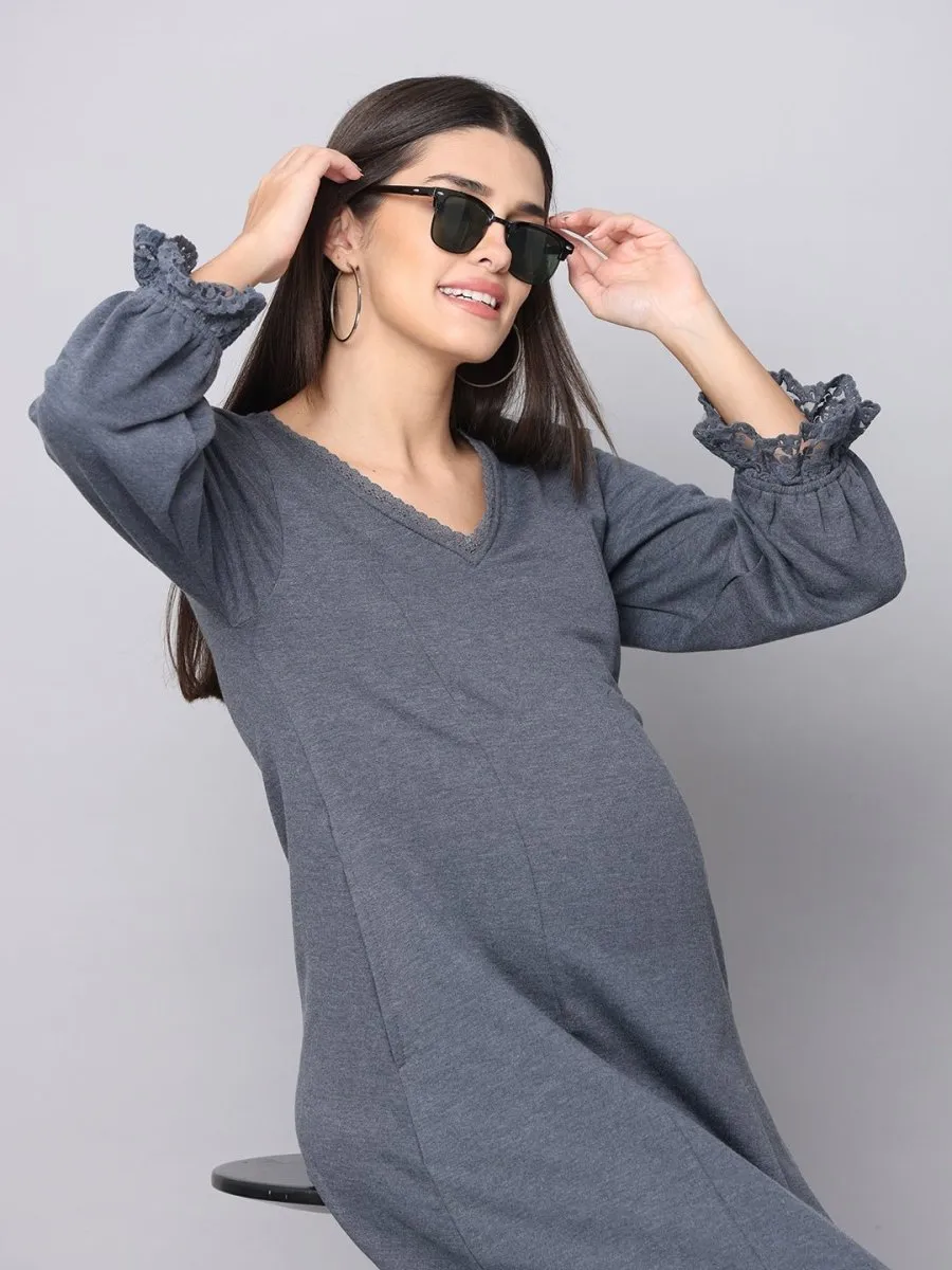 Night Shadow Maternity Sweater Dress With Nursing