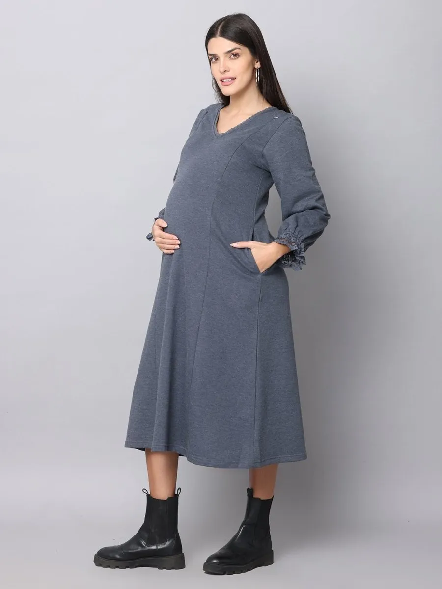 Night Shadow Maternity Sweater Dress With Nursing