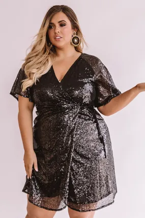 Nightlife Luxury Sequin Wrap Dress In Black  Curves