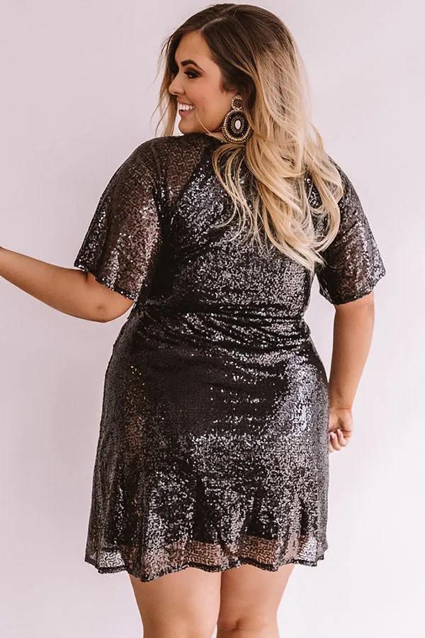 Nightlife Luxury Sequin Wrap Dress In Black  Curves