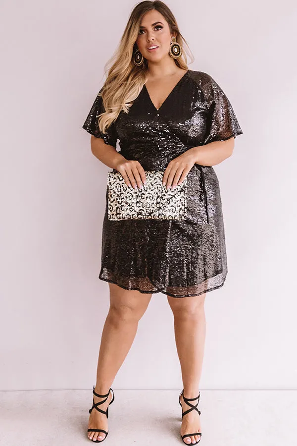 Nightlife Luxury Sequin Wrap Dress In Black  Curves