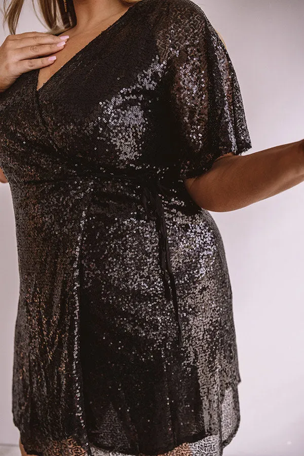 Nightlife Luxury Sequin Wrap Dress In Black  Curves