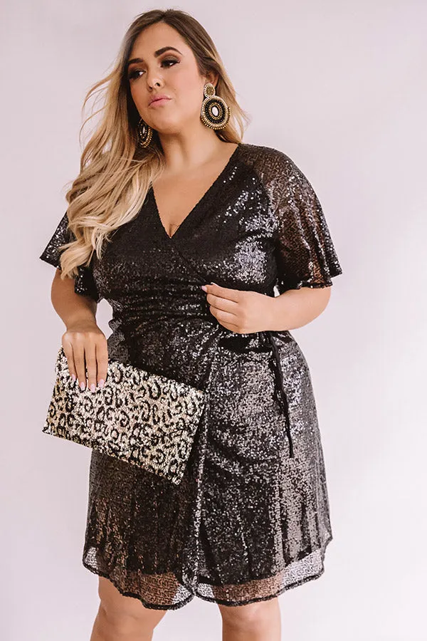 Nightlife Luxury Sequin Wrap Dress In Black  Curves