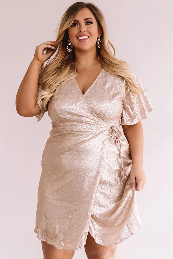 Nightlife Luxury Sequin Wrap Dress In Champagne  Curves