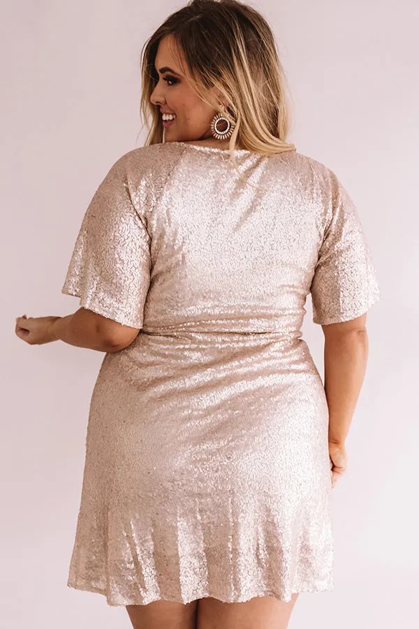 Nightlife Luxury Sequin Wrap Dress In Champagne  Curves