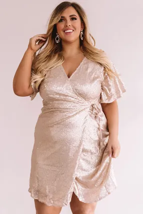 Nightlife Luxury Sequin Wrap Dress In Champagne  Curves