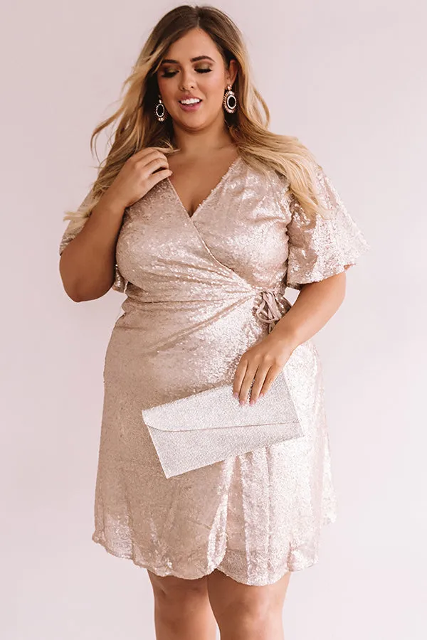 Nightlife Luxury Sequin Wrap Dress In Champagne  Curves