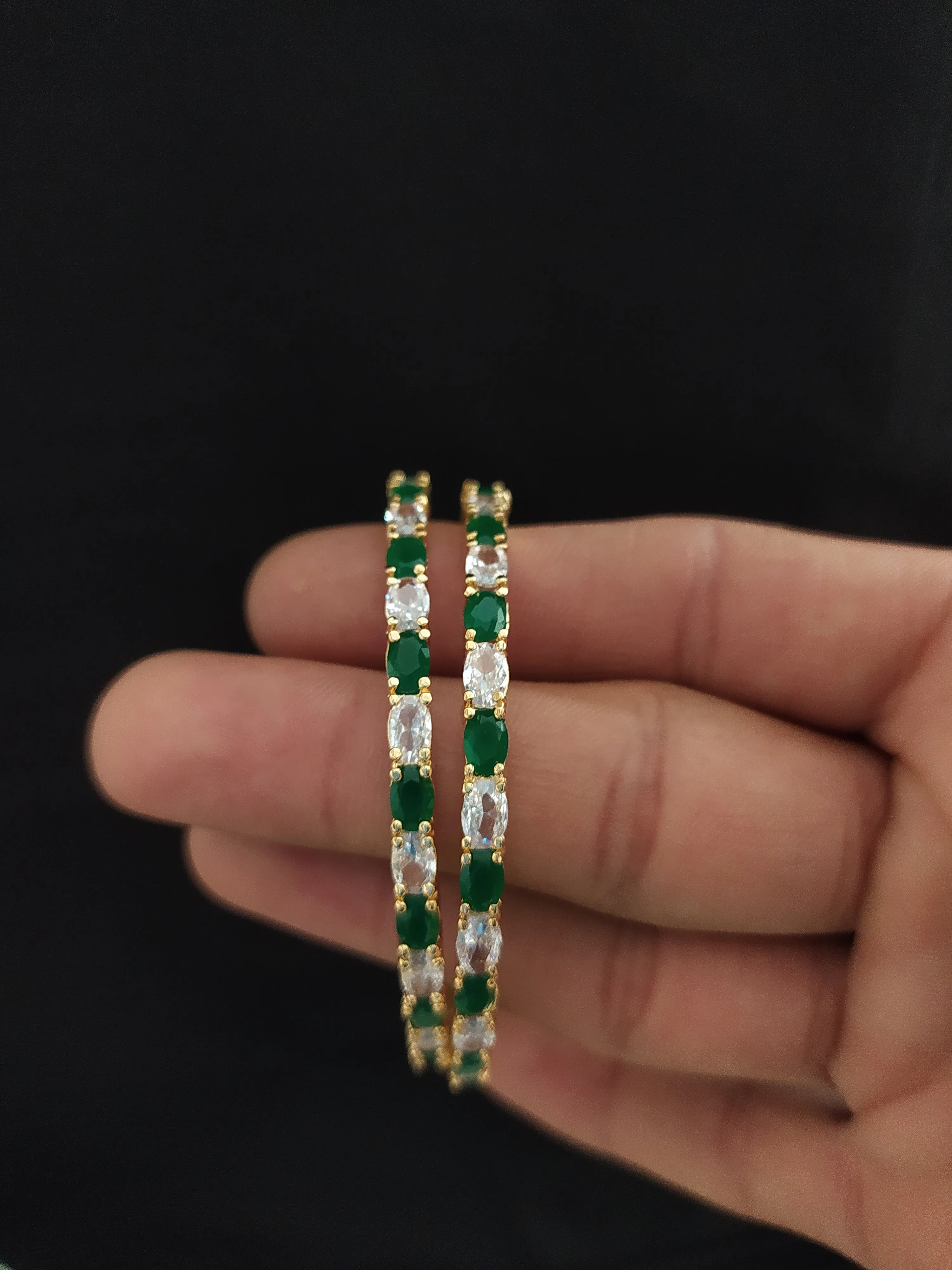 Ocean Elegance Gold Plated Green & Blue Zircon Bangles Collection