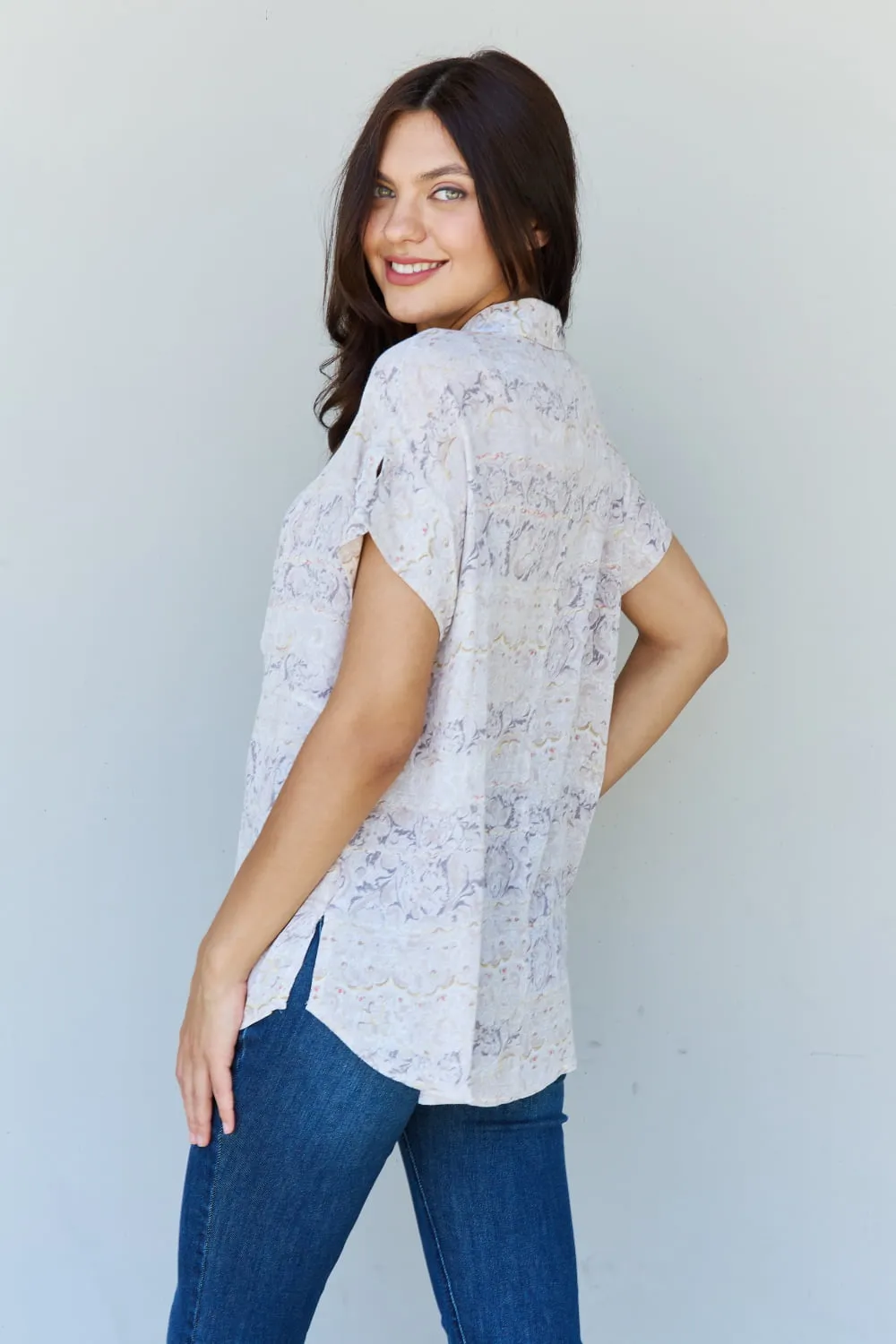 ODDI Full Size Floral Paisley Print Twist Tunic Top