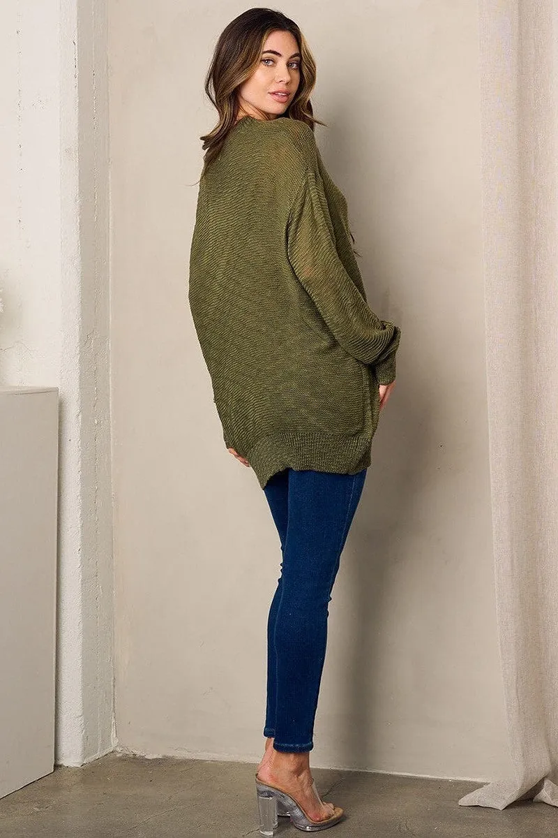 Olive Tunic Lightweight Long Sleeve Sweater