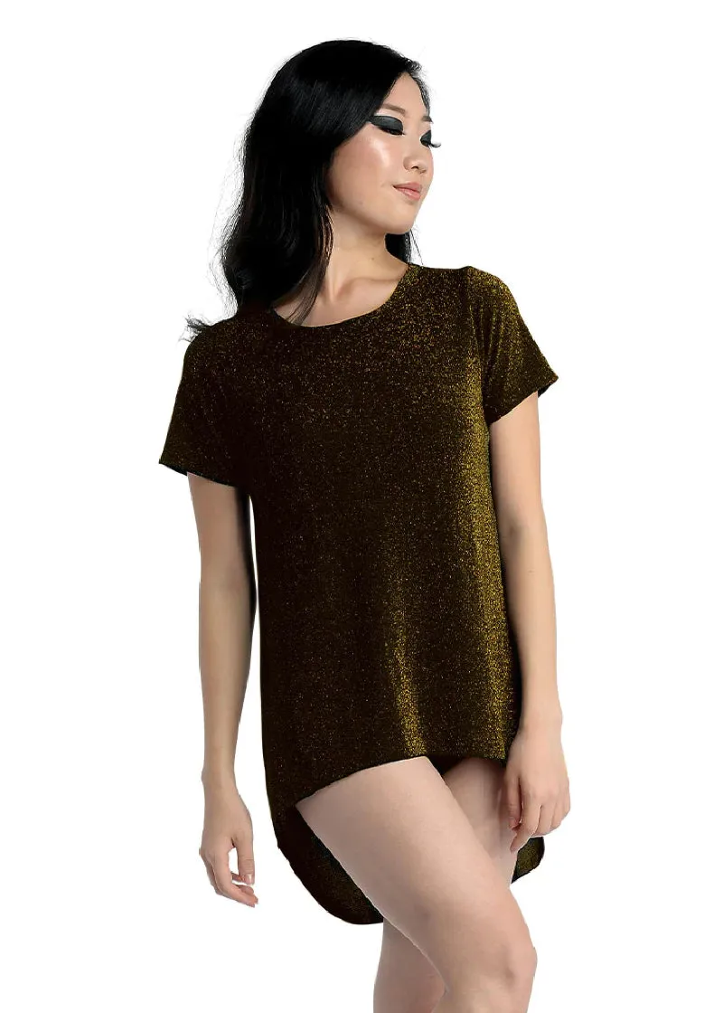 ON SALE Sparkle High-Low T-Shirt Tunic (Black/Gold)