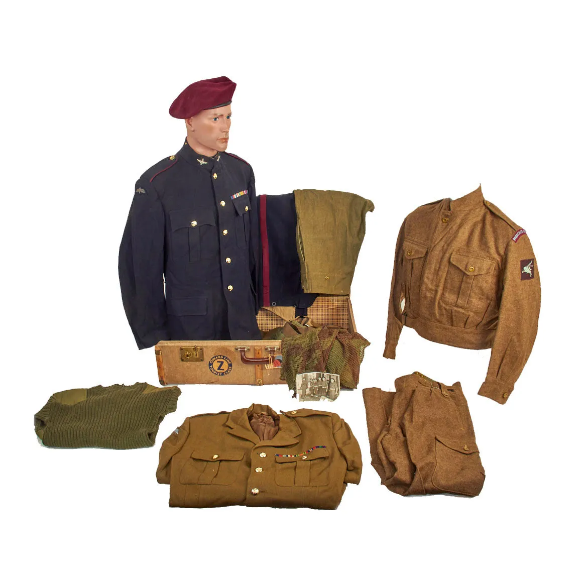 Original British 1st Battalion Parachute Regiment Uniform Grouping For Private Robert Marken, WWII Veteran from Belfast, Ireland - Served 1940 to 1965