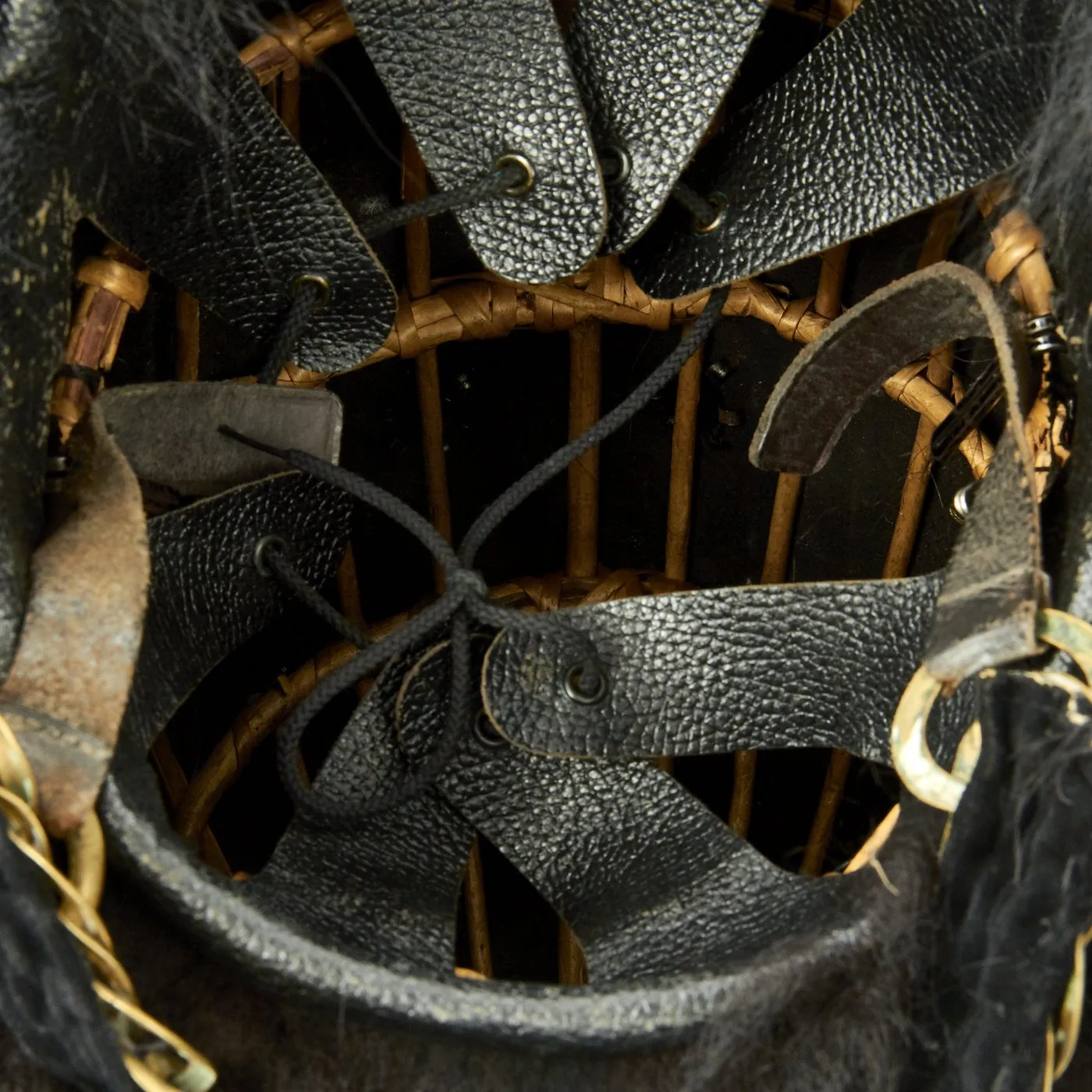 Original British Coldstream Guards Bearskin Helmet with Brass Chin Scales and Red Hackle