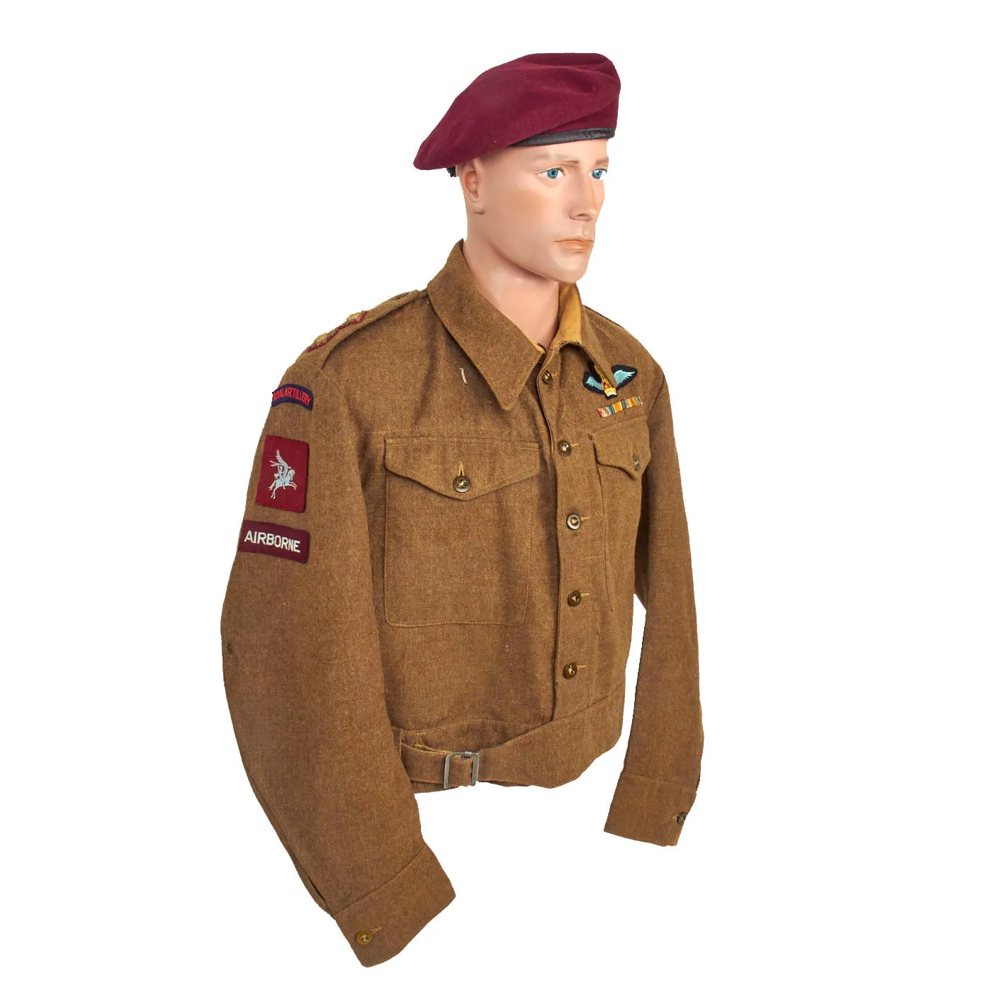 Original British WWII Airborne Royal Artillery P-40 “Battledress” Uniform Set - Beret, Tunic, Trousers, Mesh Tank Top and Belt