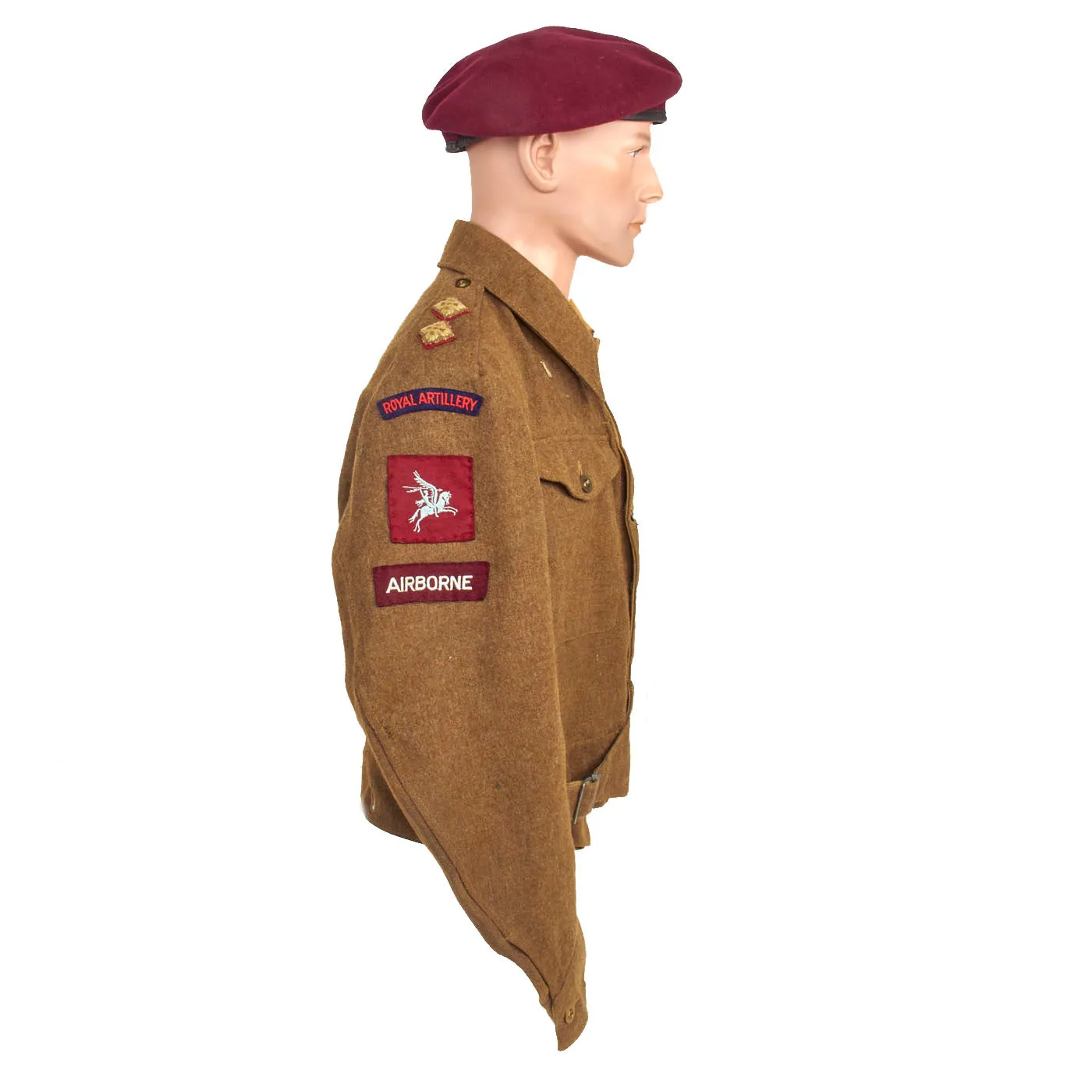 Original British WWII Airborne Royal Artillery P-40 “Battledress” Uniform Set - Beret, Tunic, Trousers, Mesh Tank Top and Belt