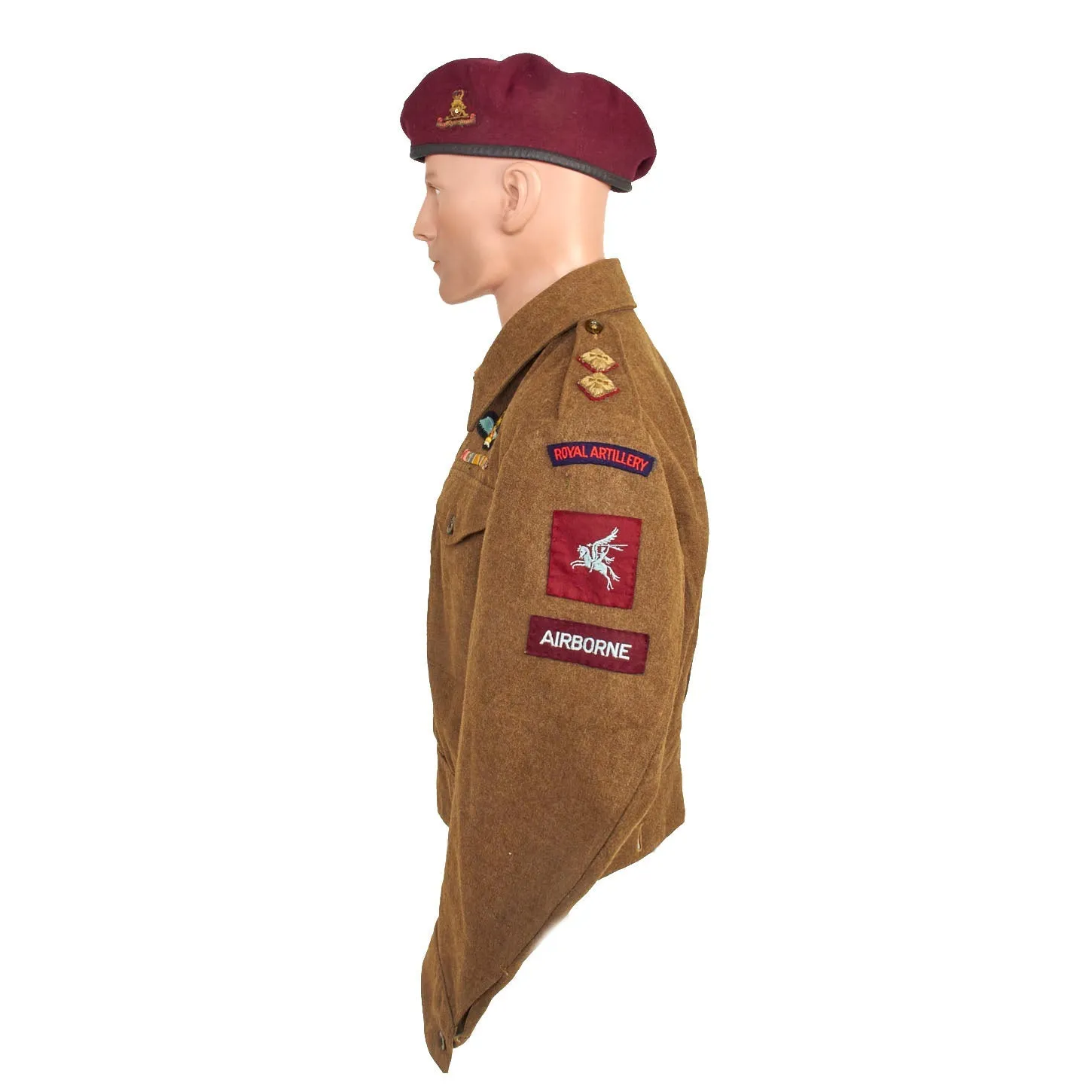 Original British WWII Airborne Royal Artillery P-40 “Battledress” Uniform Set - Beret, Tunic, Trousers, Mesh Tank Top and Belt