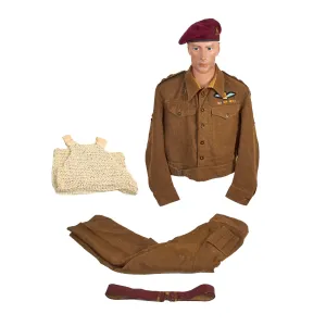 Original British WWII Airborne Royal Artillery P-40 “Battledress” Uniform Set - Beret, Tunic, Trousers, Mesh Tank Top and Belt