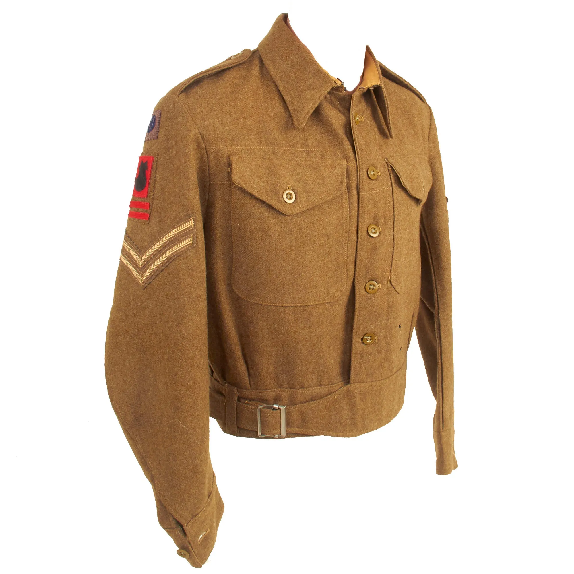 Original British WWII Era 56th London Infantry Division Battledress Uniform Tunic With Period Applied Insignia