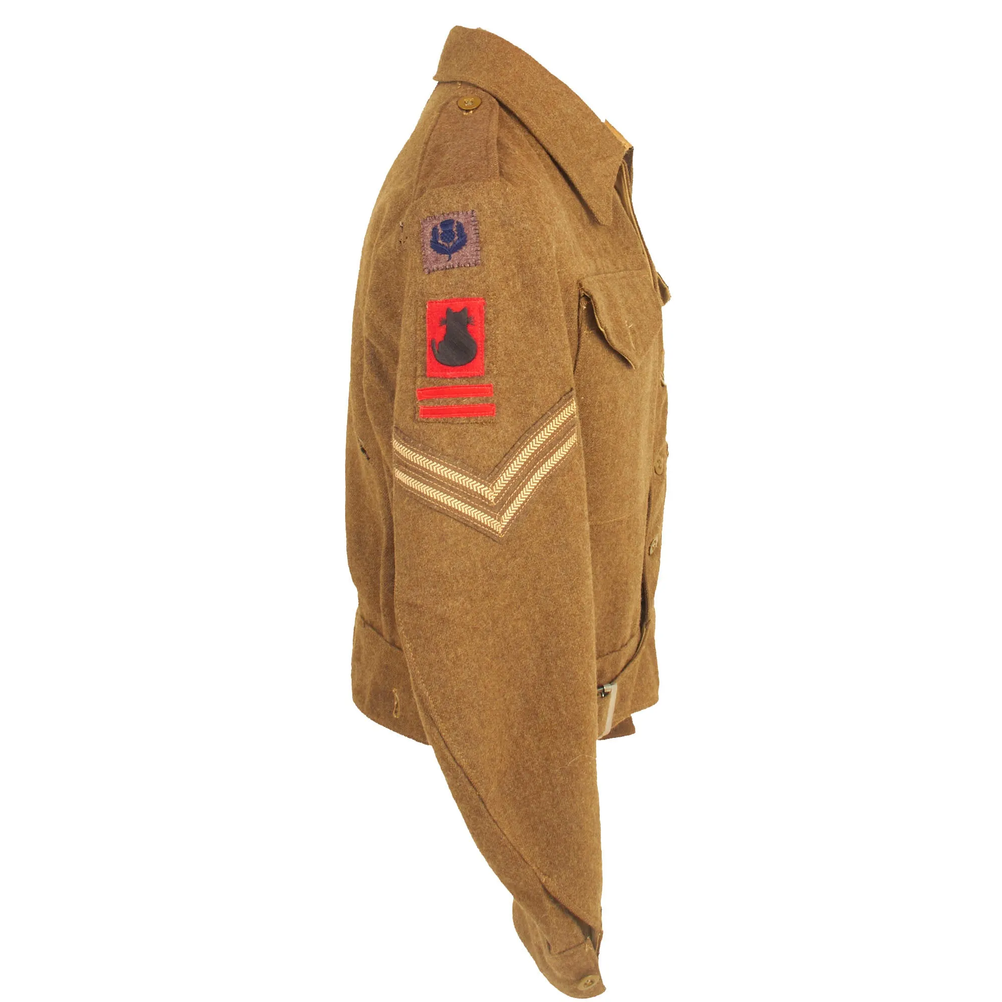 Original British WWII Era 56th London Infantry Division Battledress Uniform Tunic With Period Applied Insignia