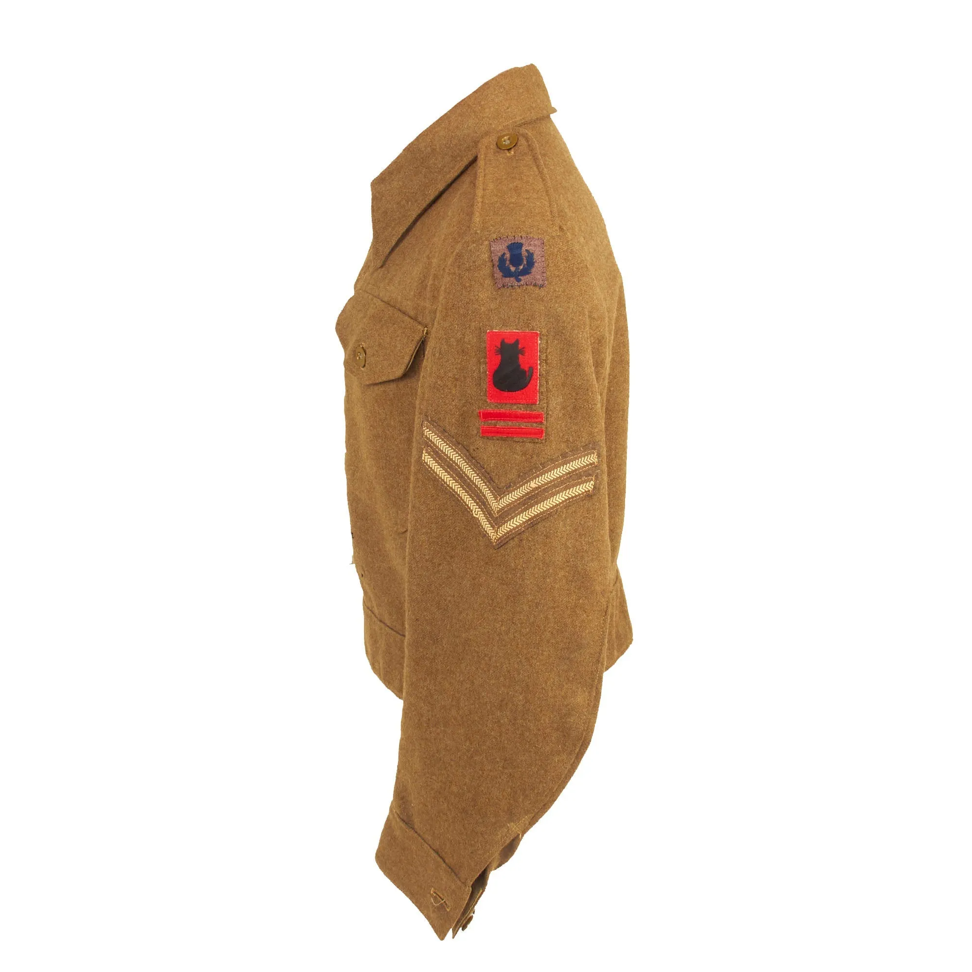 Original British WWII Era 56th London Infantry Division Battledress Uniform Tunic With Period Applied Insignia