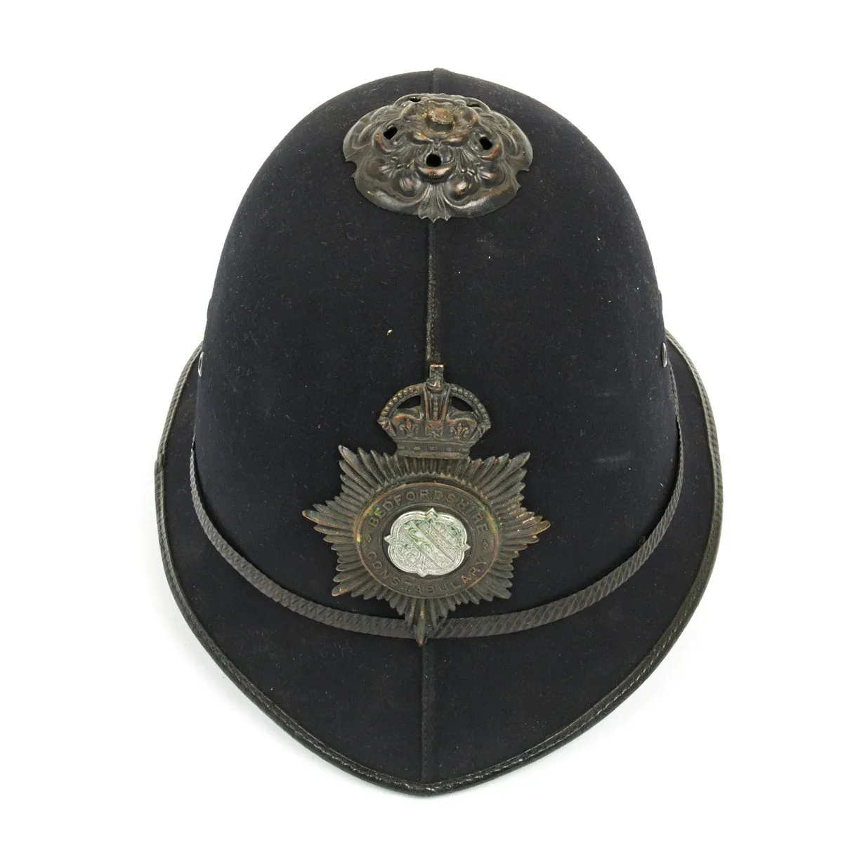 Original British WWII Police Bobby Black Blitz Named Helmet - Dated 1941