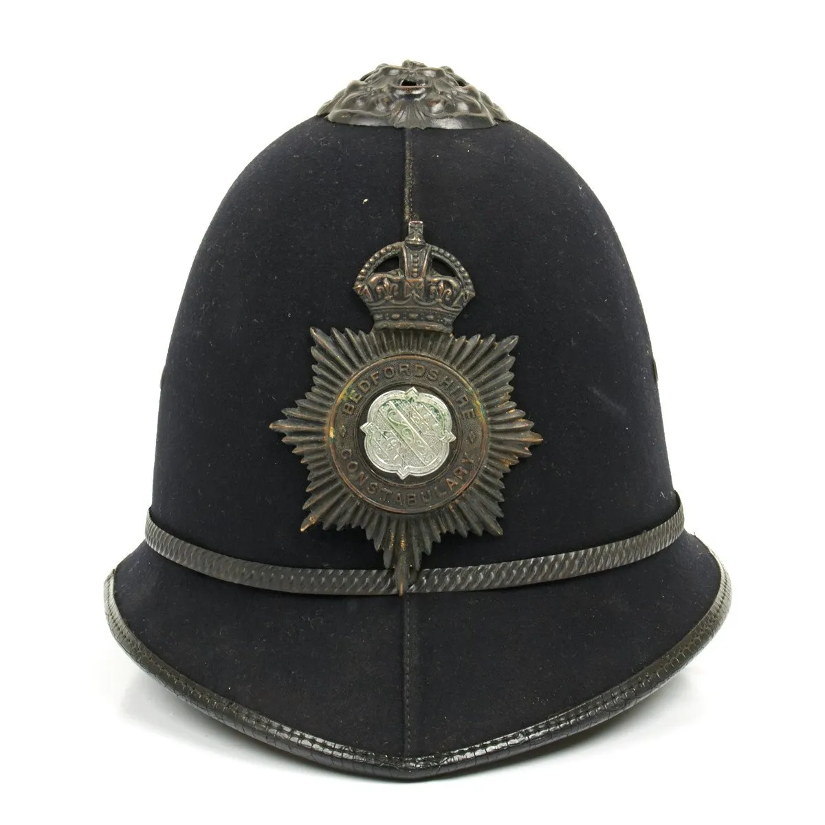 Original British WWII Police Bobby Black Blitz Named Helmet - Dated 1941