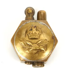 Original British WWII RAF Button Trench Art Brass Cigarette Lighter