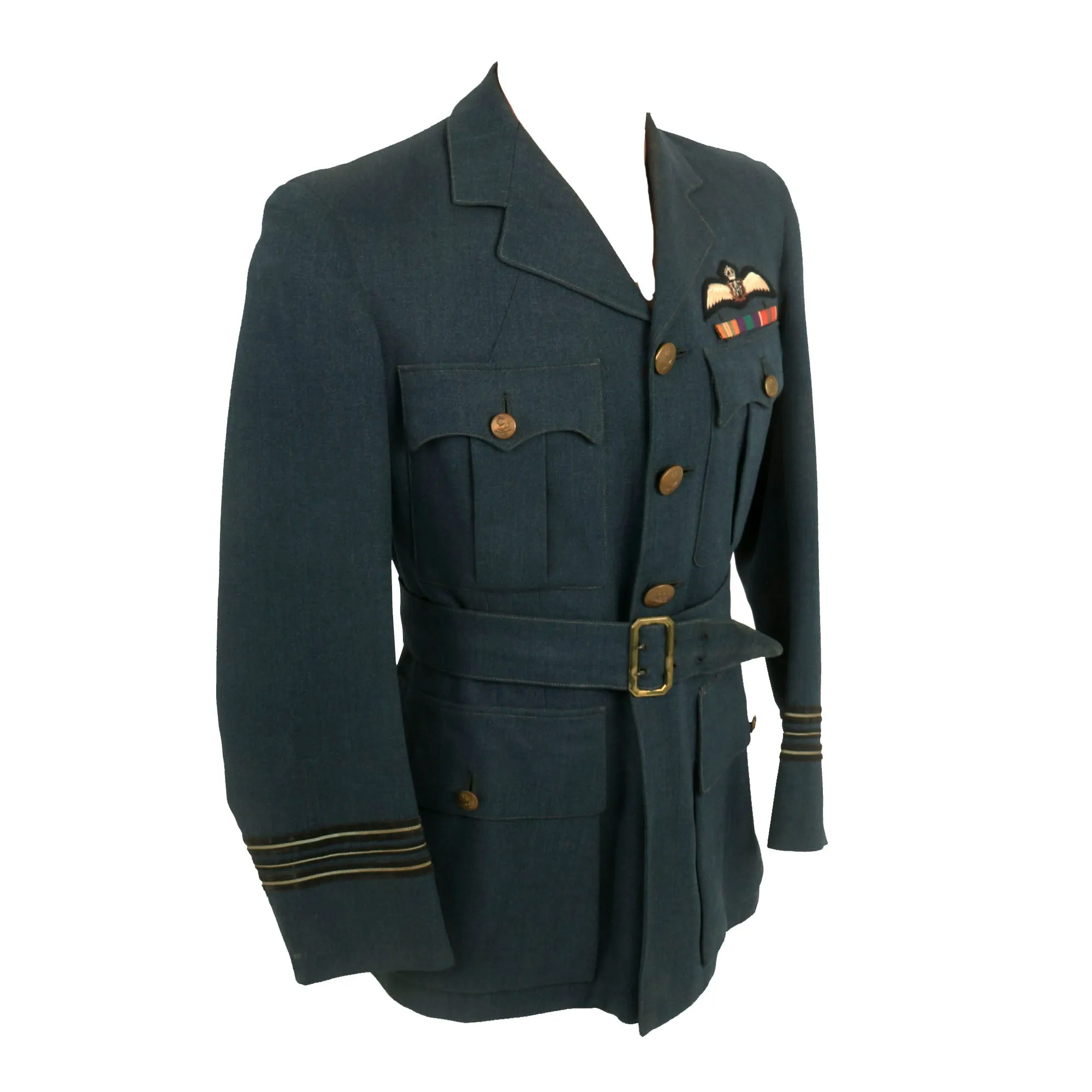 Original British WWII Royal Air Force Named Squadron Leader Pilot’s Uniform Jacket & Breeches - RAF Pilot’s Wings and Ribbon Bar