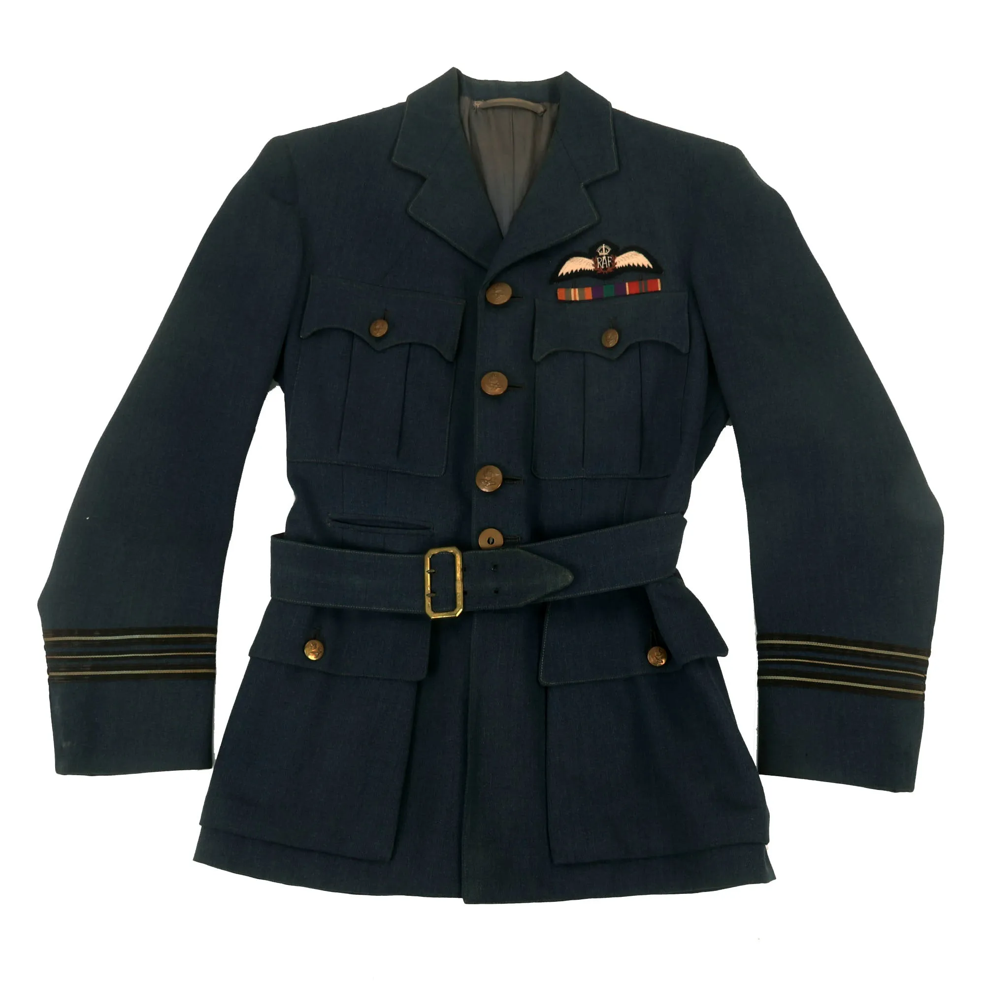 Original British WWII Royal Air Force Named Squadron Leader Pilot’s Uniform Jacket & Breeches - RAF Pilot’s Wings and Ribbon Bar