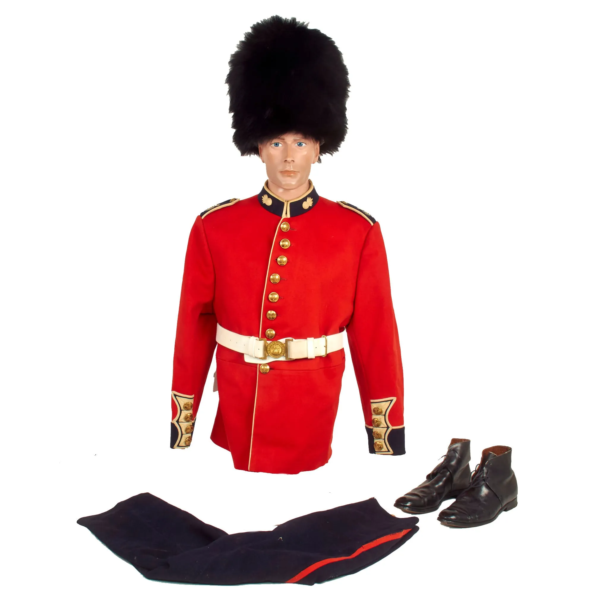 Original Canadian Late 20th Century Canadian Grenadier Guards Bearskin Helmet and Uniform Set With Boots