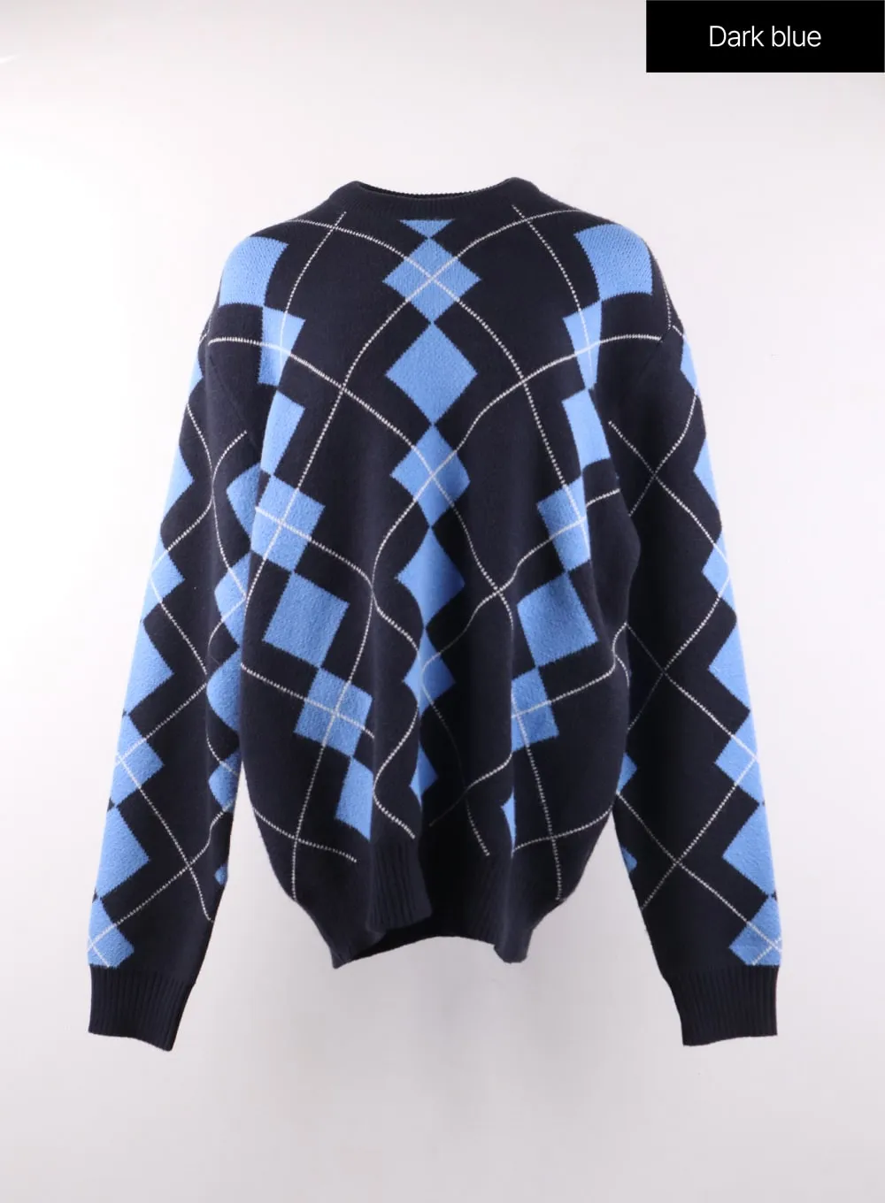 Oversized Argyle Knit Sweater OF405