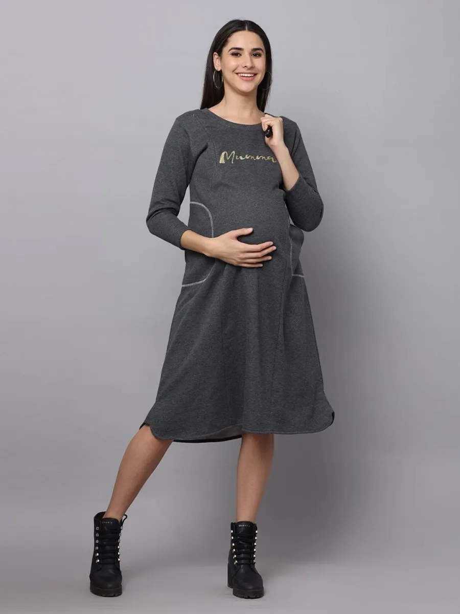 Paloma Grey Maternity Sweater Dress with Nursing